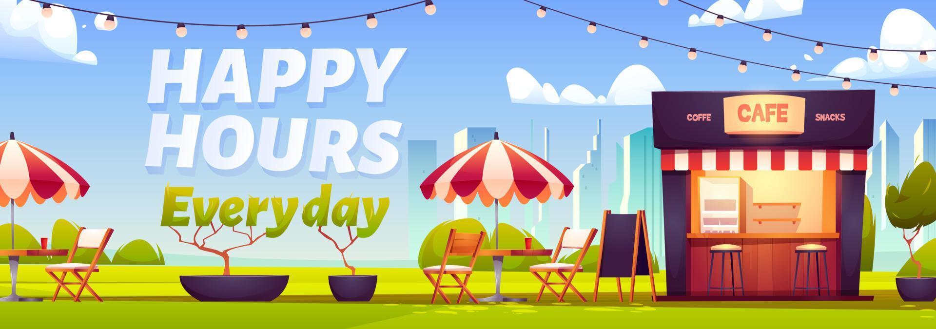 Happy hours in outdoor cafe with coffee and snacks vector