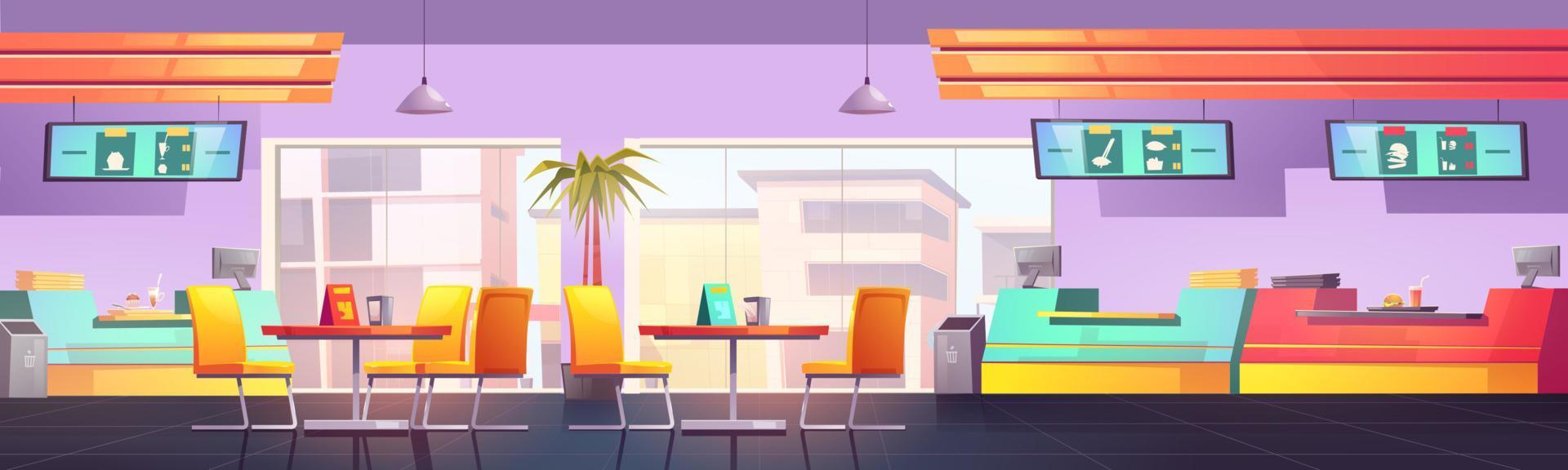 Food court with cafe and restaurants, canteen vector