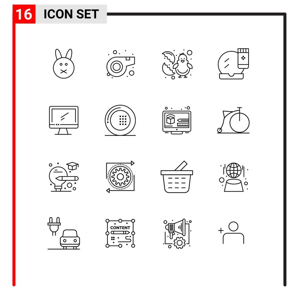 conjunto de esquema de interfaz móvil de 16 pictogramas de dispositivo computadora base de maquillaje de pascua maquillaje facial elementos de diseño vectorial editables vector