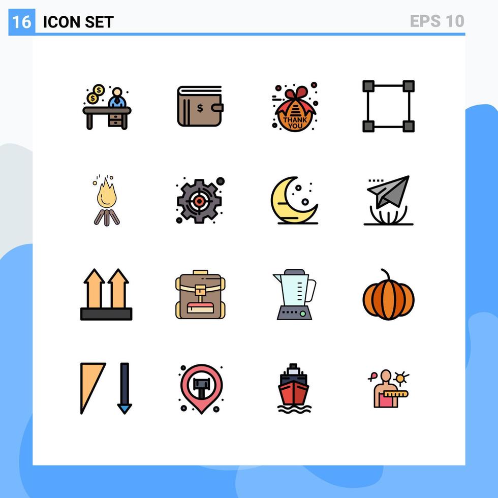 conjunto moderno de 16 líneas y símbolos rellenos de colores planos, como puntos de pago de rectángulo de llama, elementos de diseño de vectores creativos editables de acción de gracias