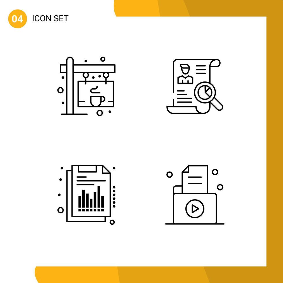 Pack of 4 Modern Filledline Flat Colors Signs and Symbols for Web Print Media such as coffee annual board cv quarterly Editable Vector Design Elements