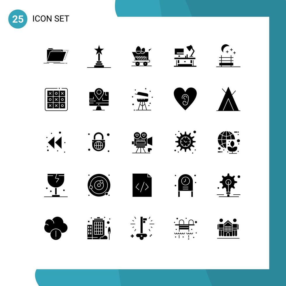 Set of 25 Modern UI Icons Symbols Signs for nature office table performance award lamp shopping Editable Vector Design Elements