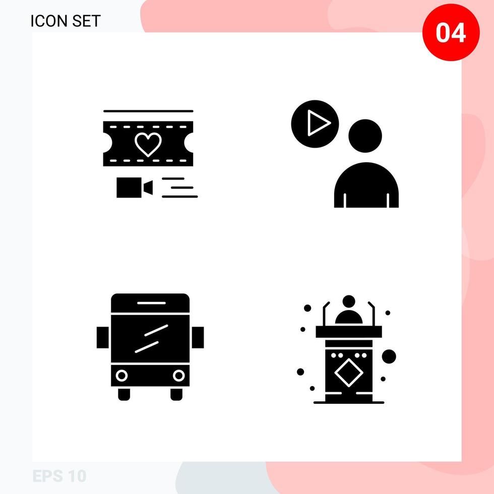 Vector Pack of 4 Icons in Solid Style Creative Glyph Pack isolated on White Background for Web and Mobile