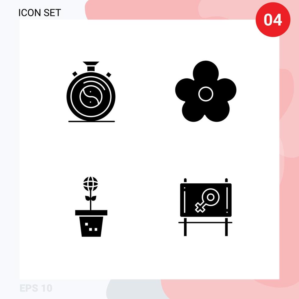 Set of 4 Modern UI Icons Symbols Signs for clock environment practice pot nature Editable Vector Design Elements