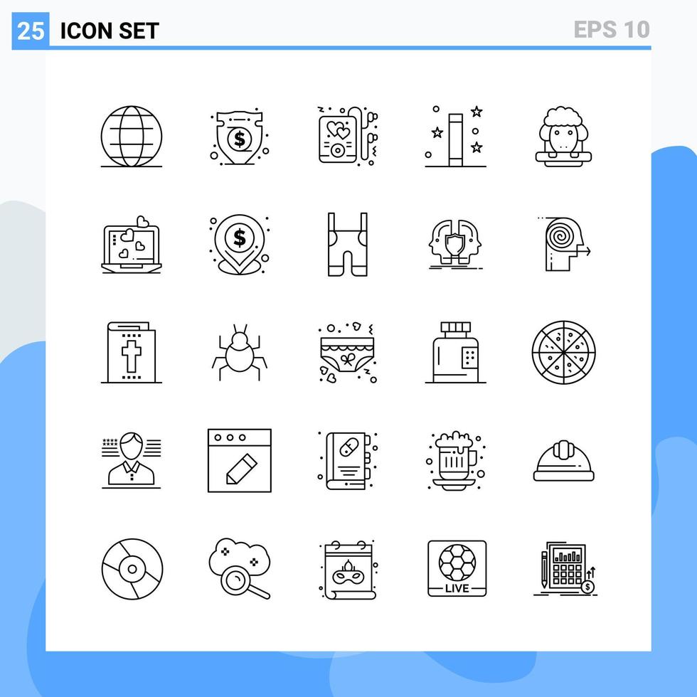 iconos de estilo moderno de 25 líneas delinean símbolos para uso general signo de icono de línea creativa aislado sobre fondo blanco paquete de 25 iconos vector