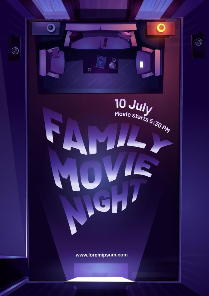 Vector poster of family movie night on tv