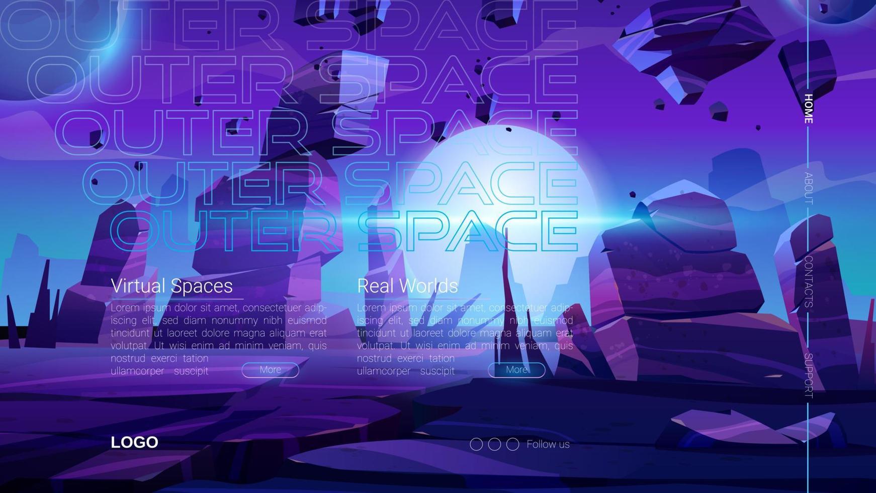 Vector landing page of virtual outer space