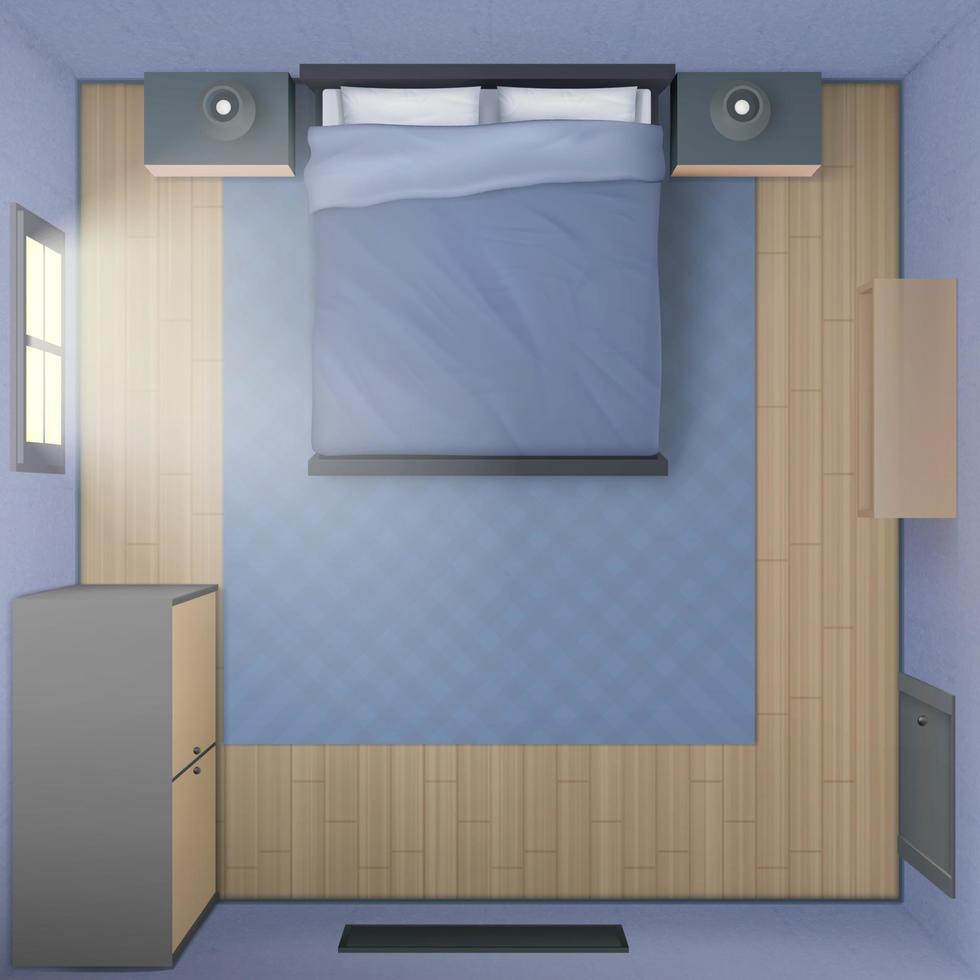 Bedroom interior top view, modern 3d home or hotel vector