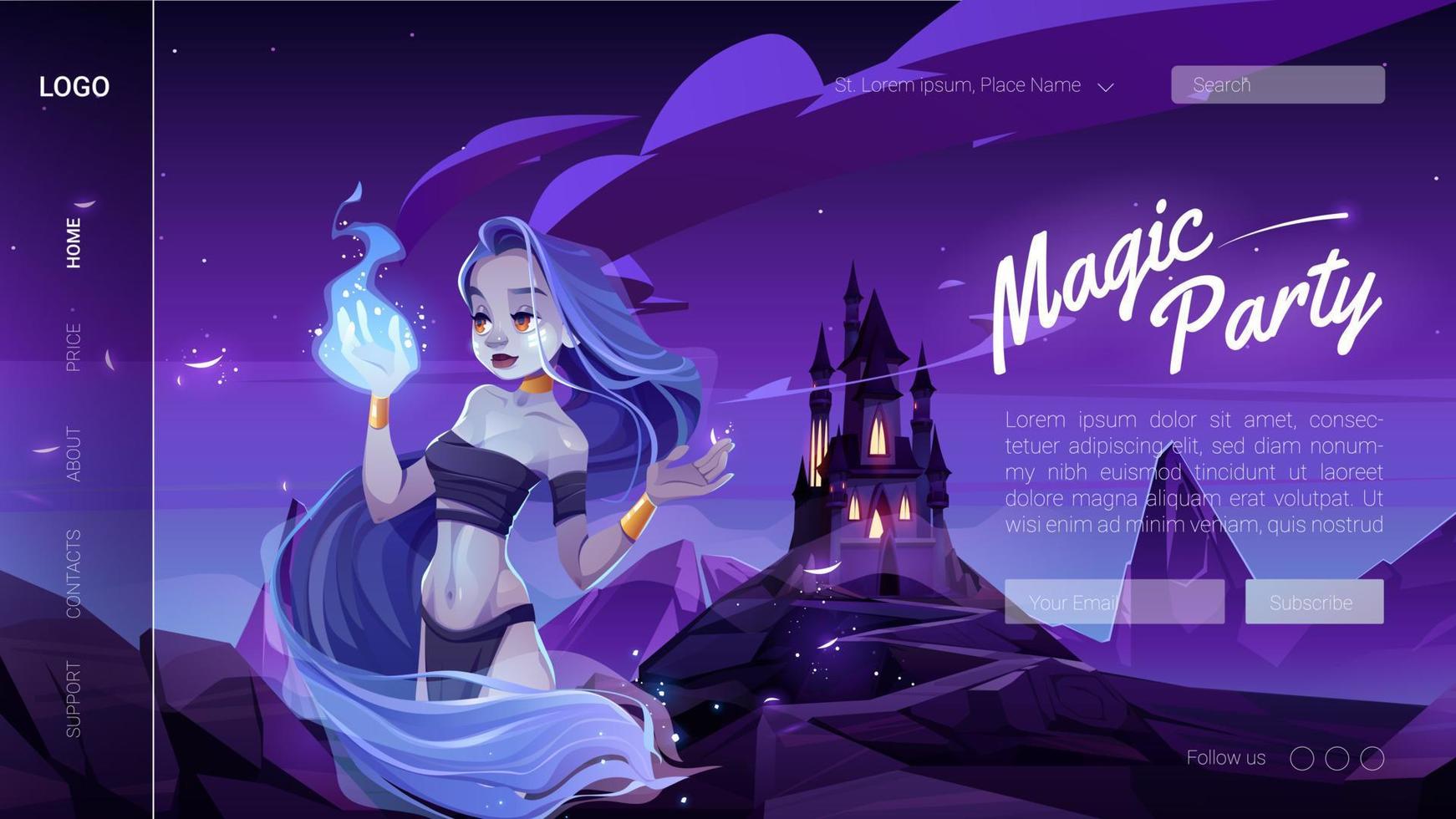 Magic banner with mystic girl in night forest vector