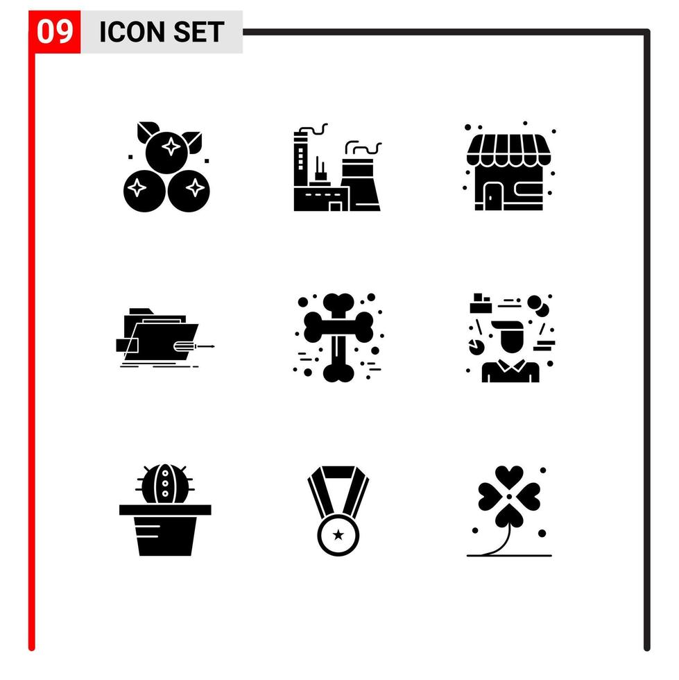 Pictogram Set of 9 Simple Solid Glyphs of bone tech market skrewdriver box Editable Vector Design Elements