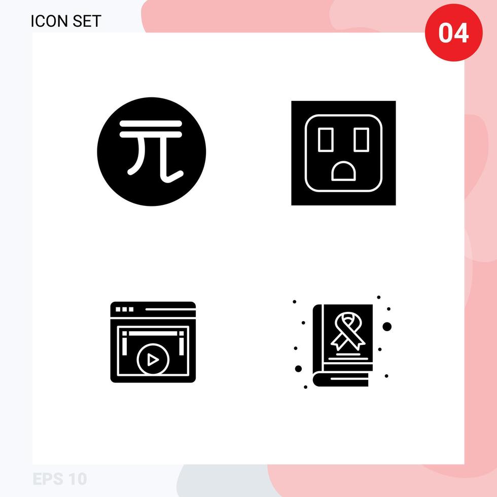 Universal Icon Symbols Group of 4 Modern Solid Glyphs of new taiwan doll player money socket video player Editable Vector Design Elements