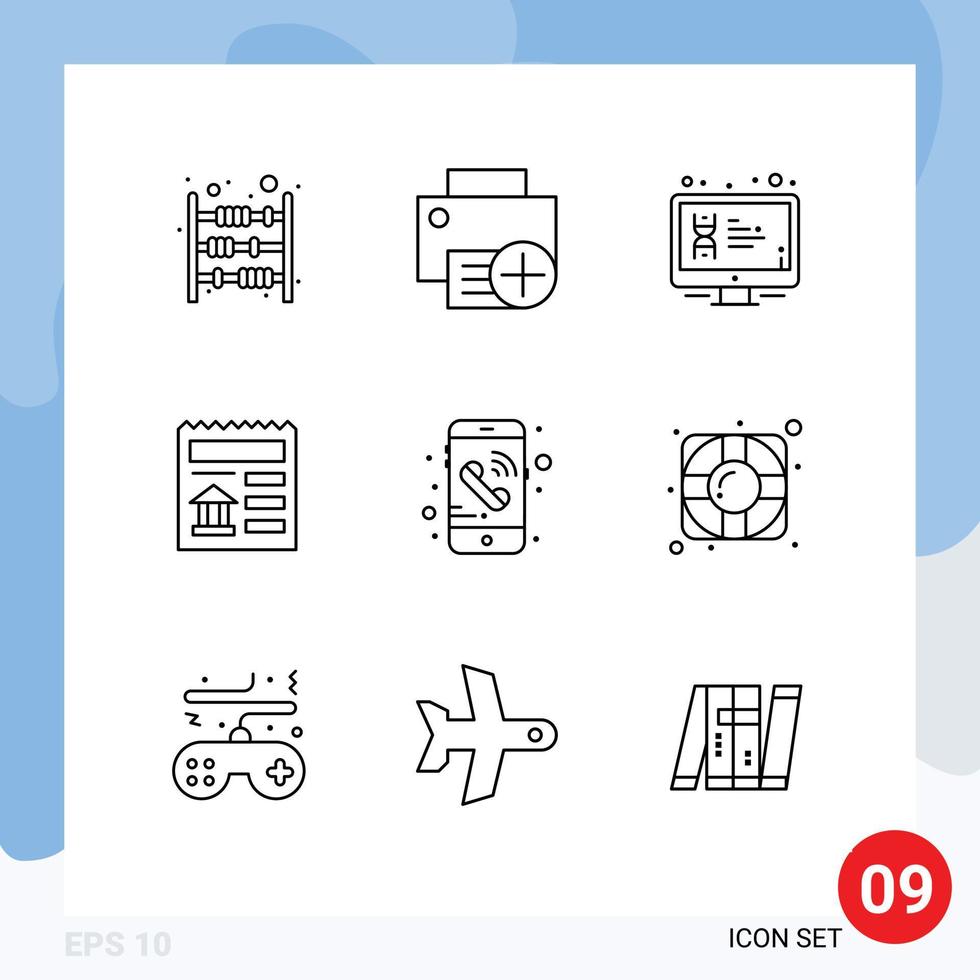 Modern Set of 9 Outlines Pictograph of ui basic gadget screen lcd Editable Vector Design Elements
