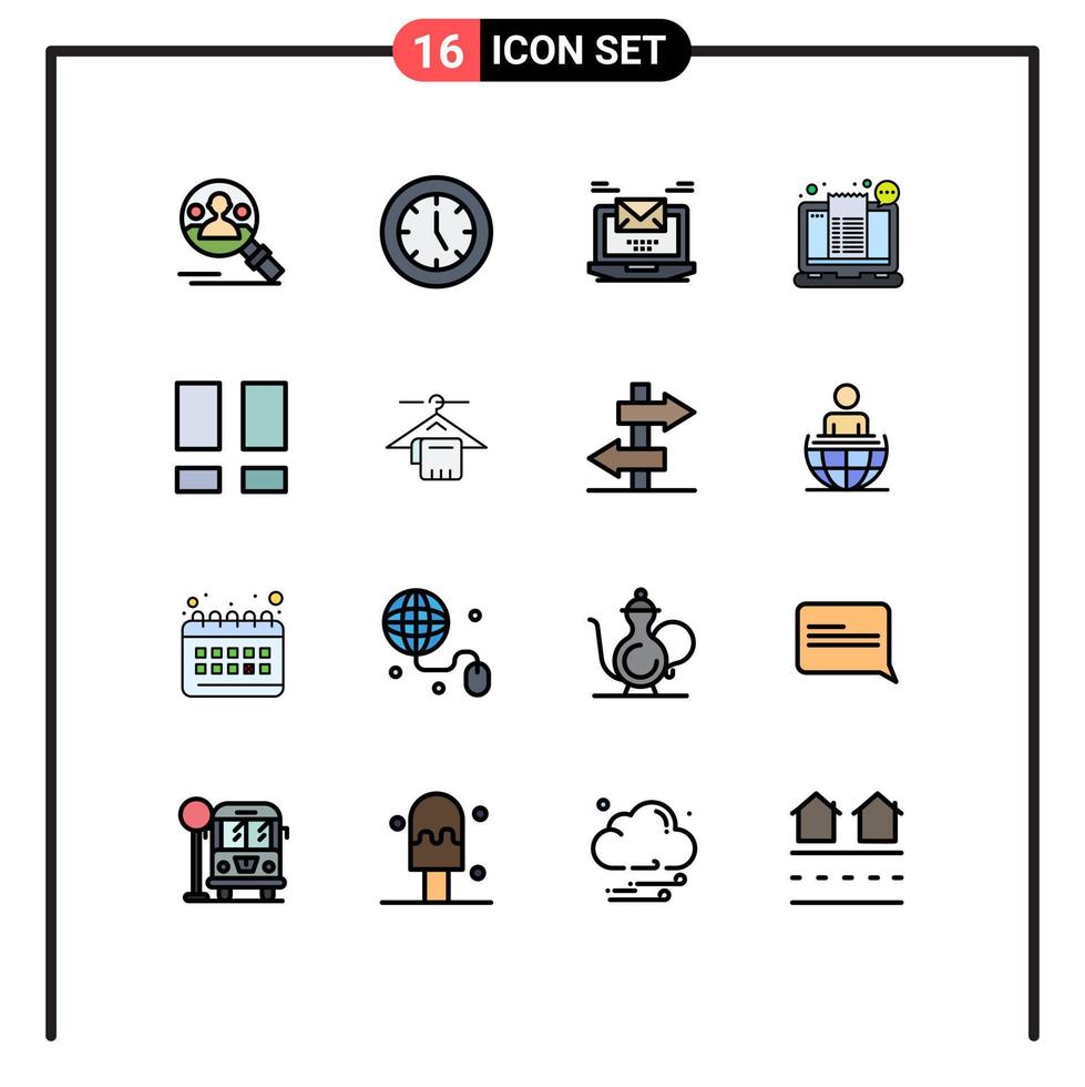 Pictogram Set of 16 Simple Flat Color Filled Lines of shopping checkout technology bill email Editable Creative Vector Design Elements
