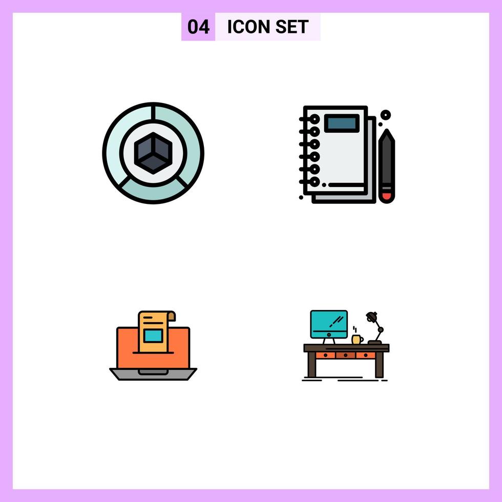Set of 4 Modern UI Icons Symbols Signs for analysis writing logistic notebook communication Editable Vector Design Elements