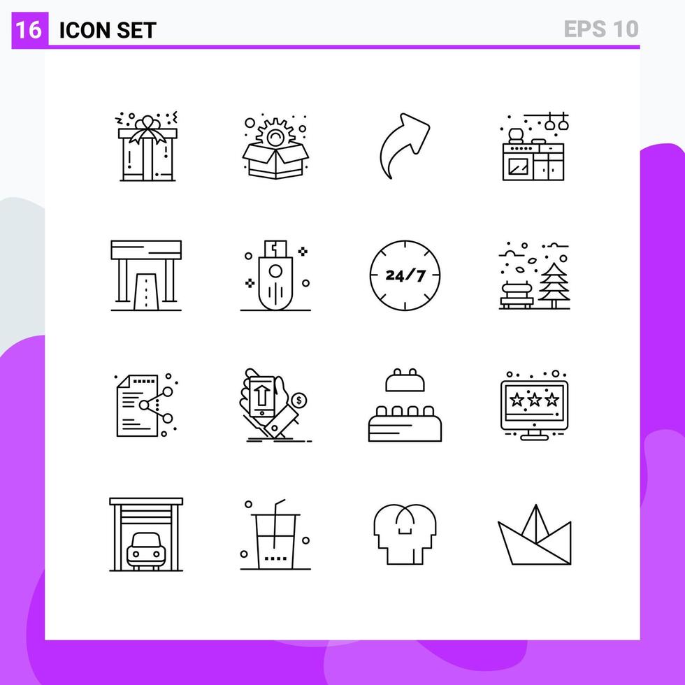 Universal Icon Symbols Group of 16 Modern Outlines of recreation finish up athletics kitchen Editable Vector Design Elements