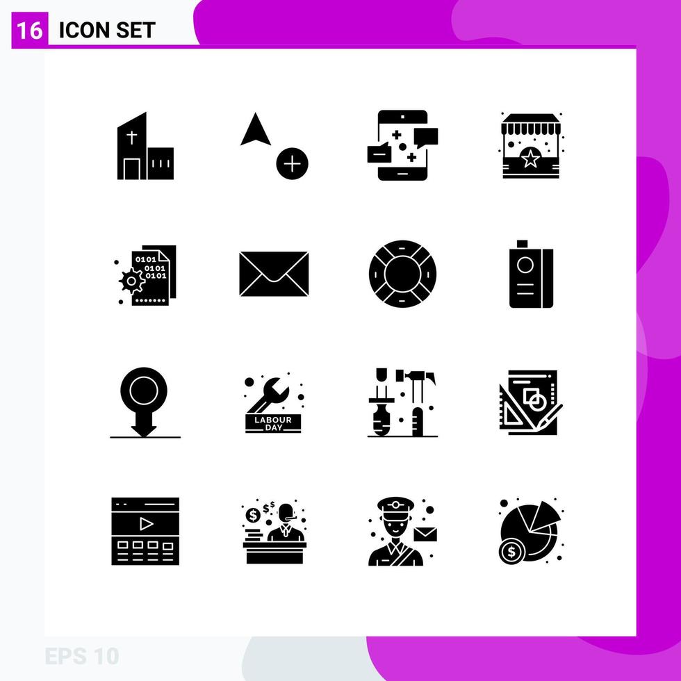 16 Thematic Vector Solid Glyphs and Editable Symbols of browser shopping communication shop message Editable Vector Design Elements