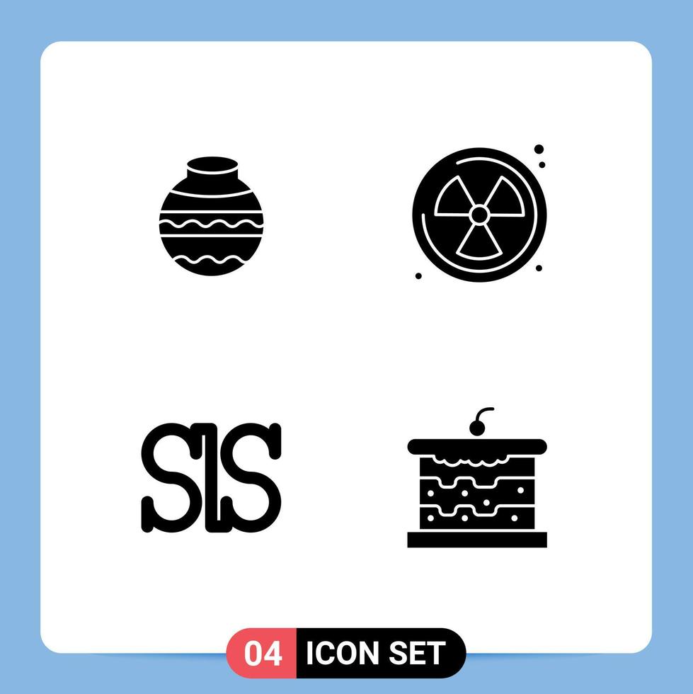 Mobile Interface Solid Glyph Set of 4 Pictograms of pot crypto pongal radioactive bakery Editable Vector Design Elements