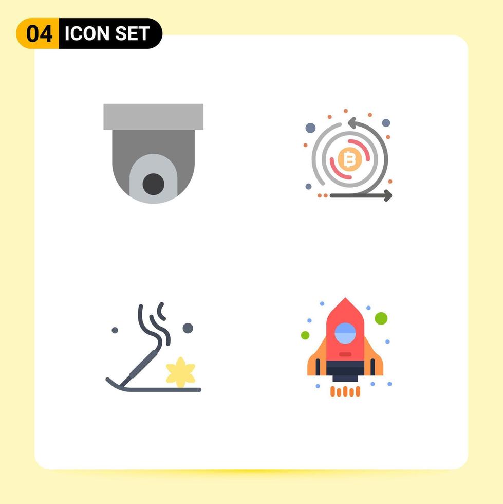 Mobile Interface Flat Icon Set of 4 Pictograms of camera beauty video emission relaxation Editable Vector Design Elements