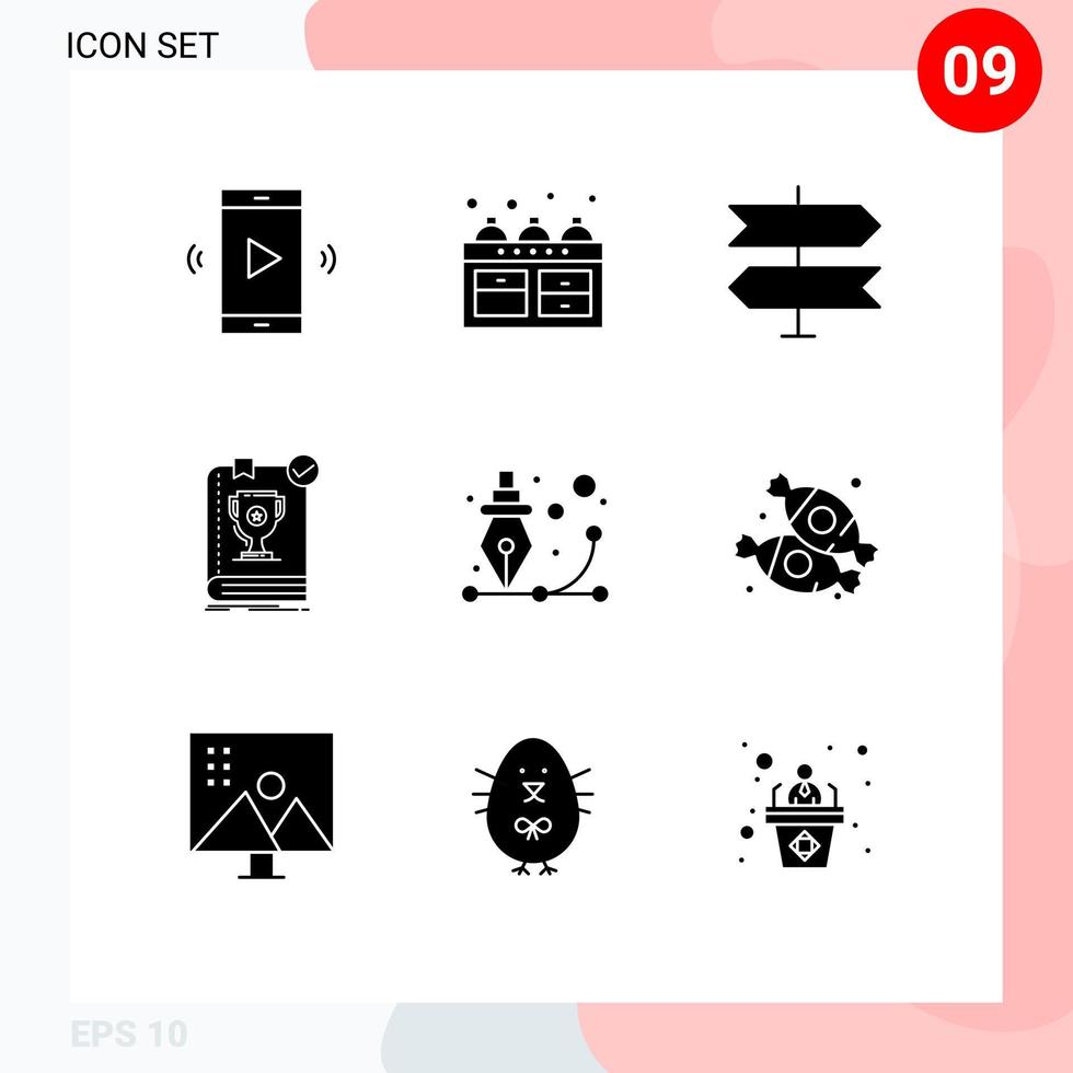 9 Solid Glyph concept for Websites Mobile and Apps creative rule oven leader book Editable Vector Design Elements