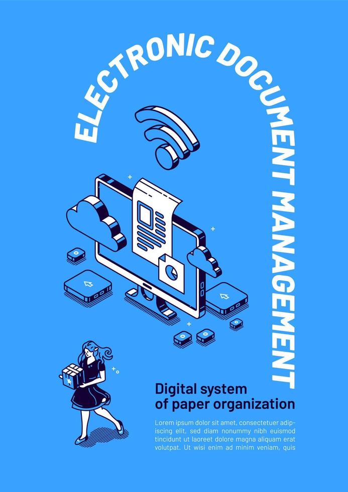 Electronic documents management isometric banner vector