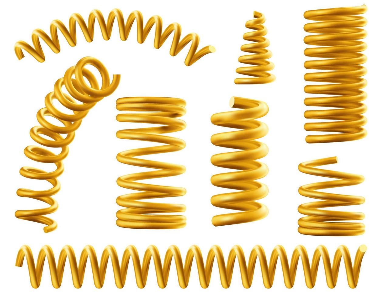 Gold spring coils, flexible spiral metal wire vector