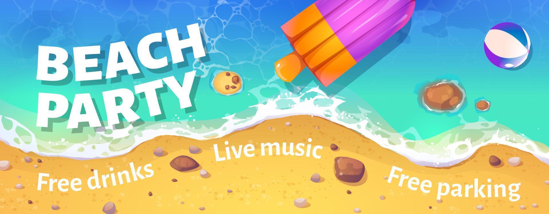 Beach party banner with summer sea shore top view vector