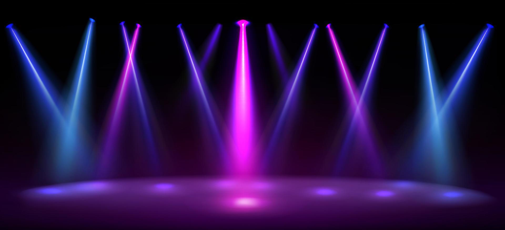 Stage illuminated by blue and pink spotlights vector