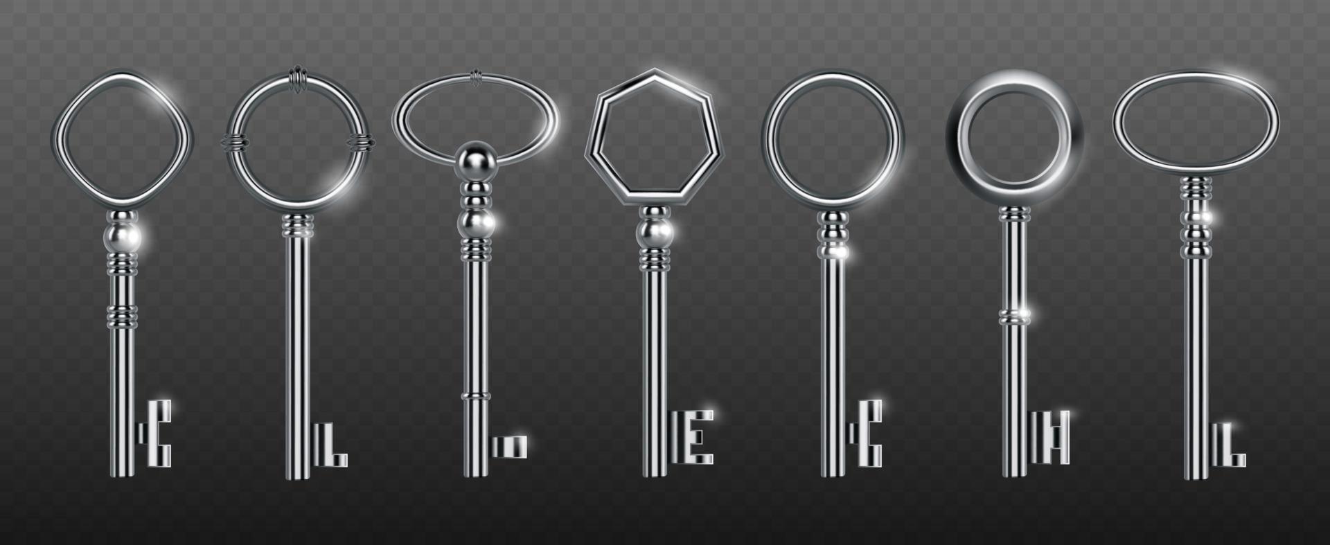 Decorative keys of silver or steel, vintage set vector