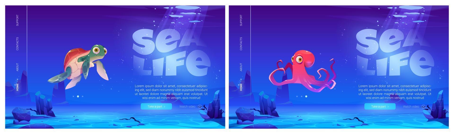 Underwater sea life animals, scuba diving posters vector