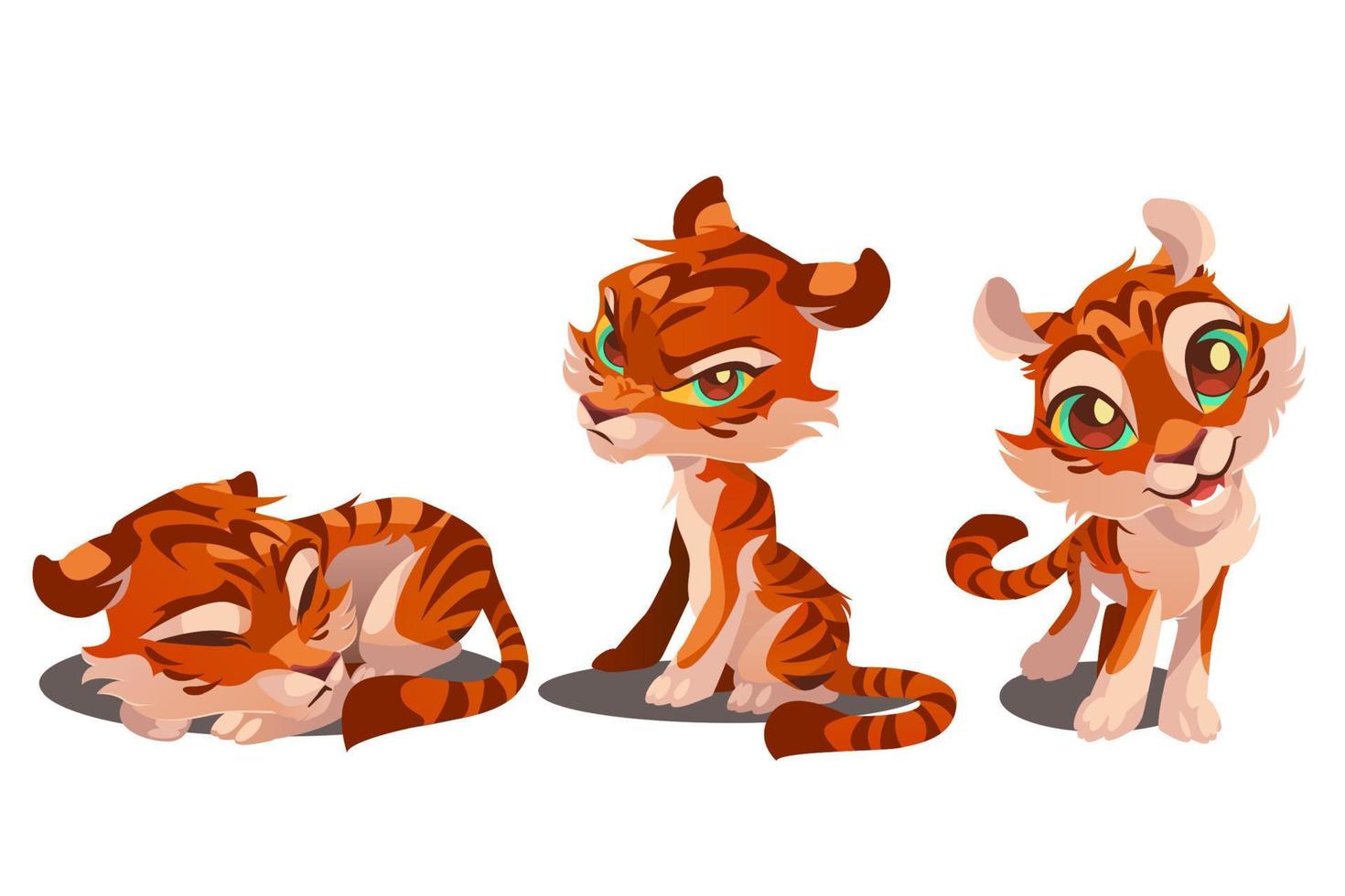 Cute tiger cartoon character, animal cub mascot vector