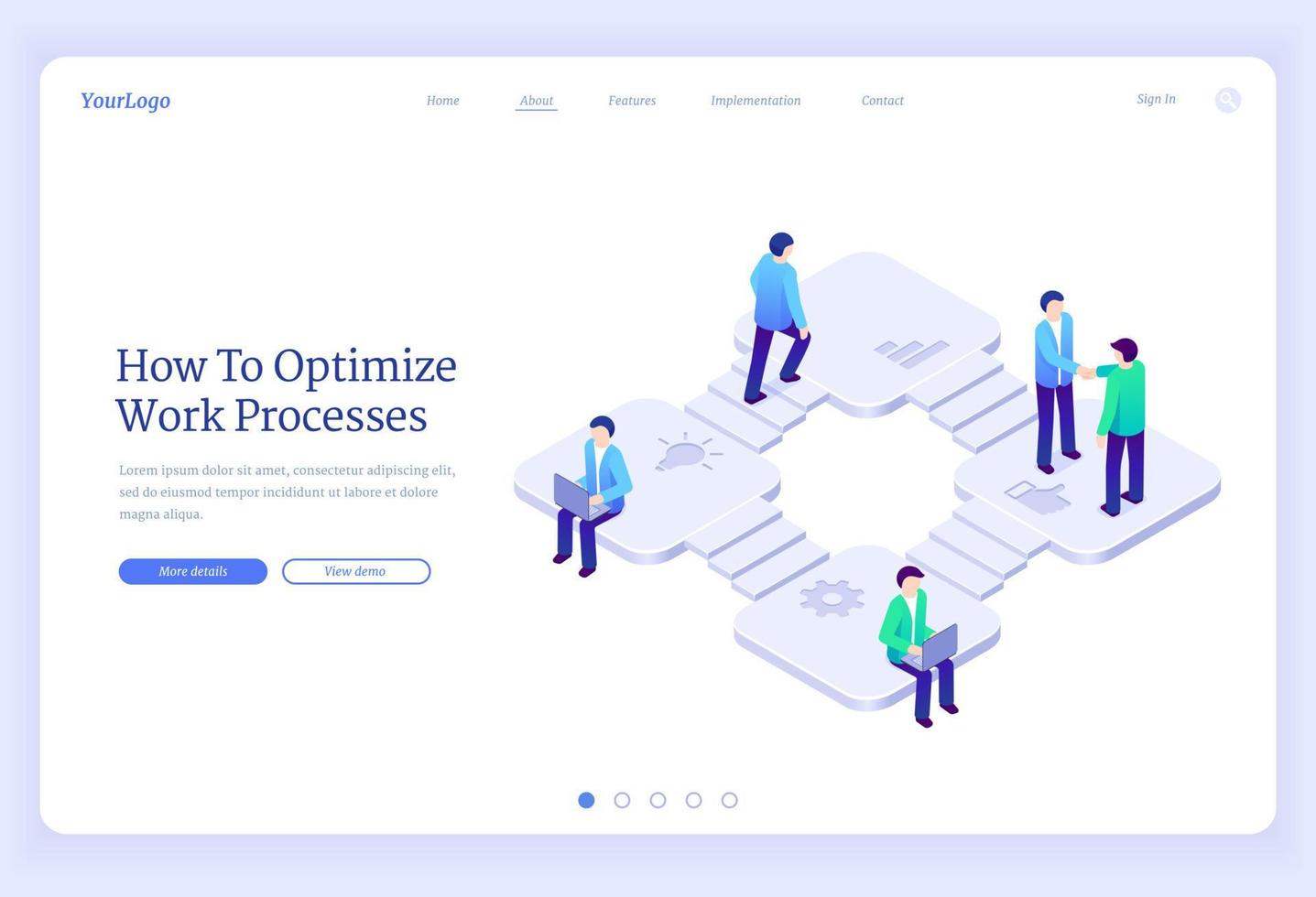 Work process optimization isometric landing page vector