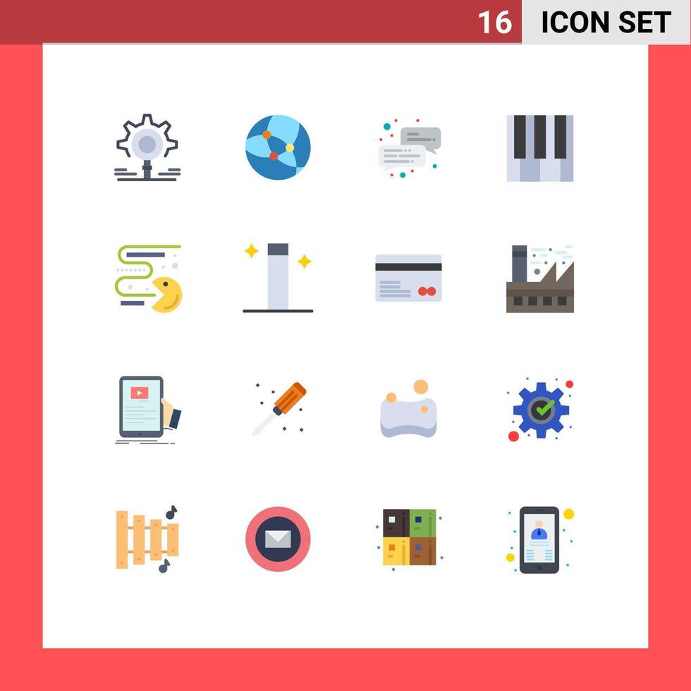 Mobile Interface Flat Color Set of 16 Pictograms of pacman competition chat sound music Editable Pack of Creative Vector Design Elements