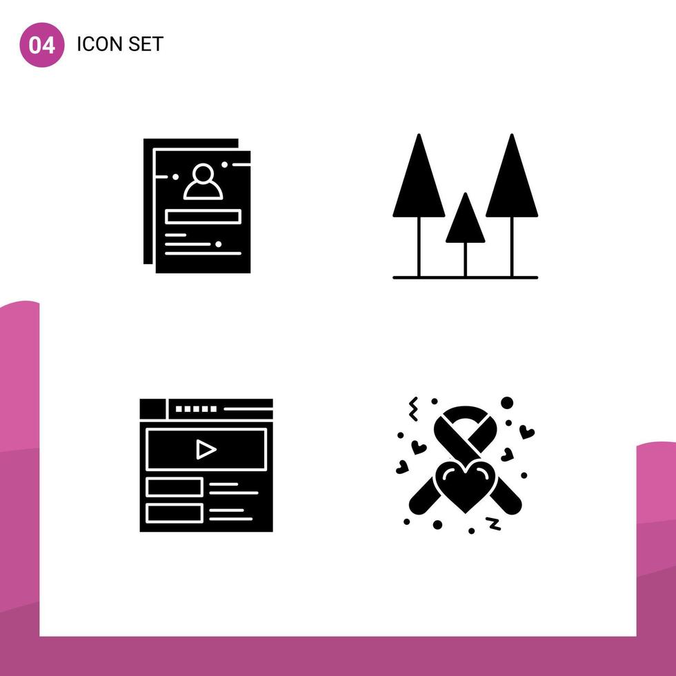 Solid Glyph Pack of 4 Universal Symbols of page video player student nature website Editable Vector Design Elements