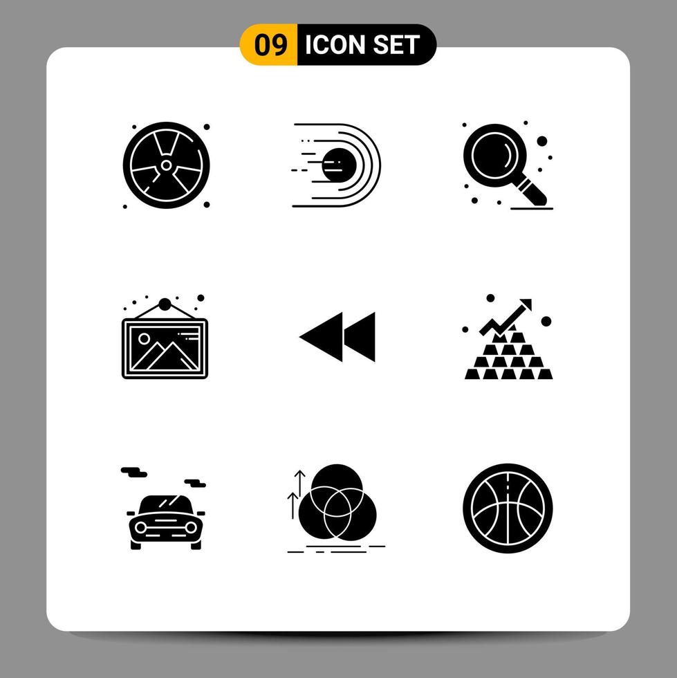 Pictogram Set of 9 Simple Solid Glyphs of arrow photo light image zoom Editable Vector Design Elements