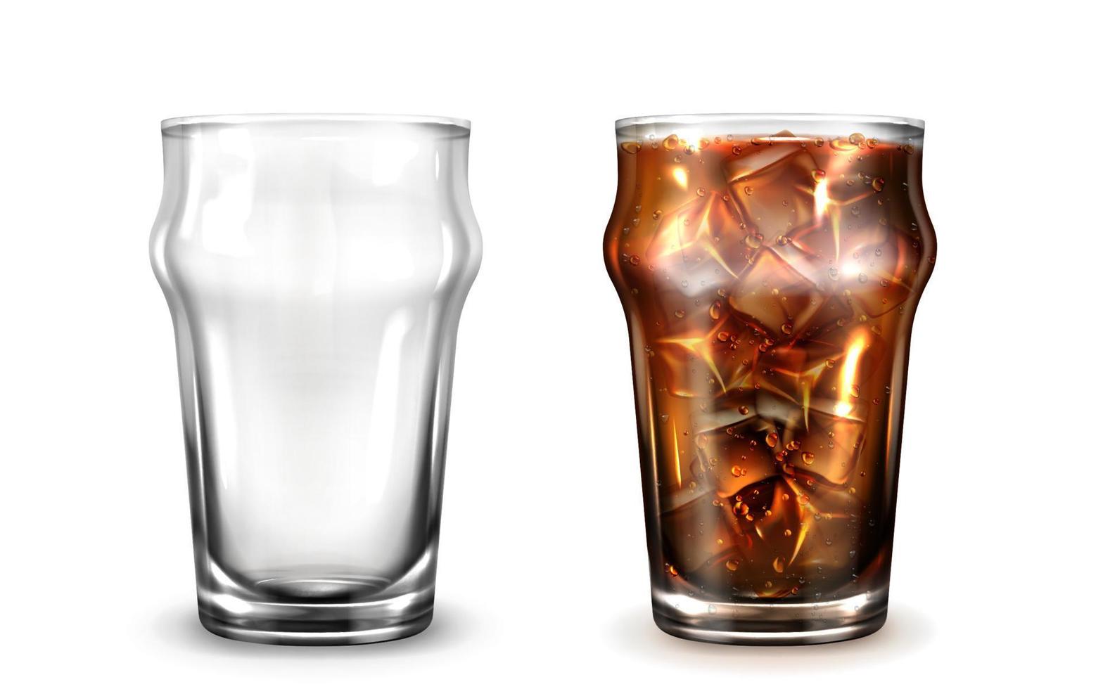 Empty and full glass with cola or ice coffee vector