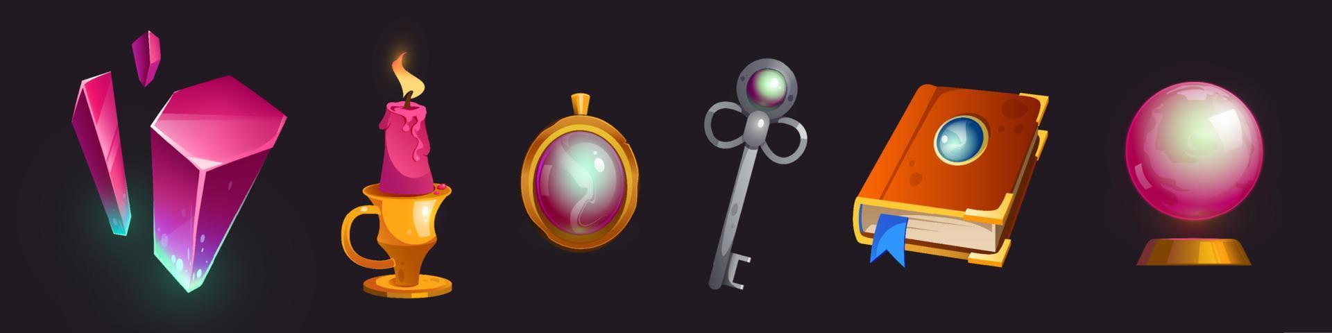 Cartoon magic items, isolated witch stuff set vector