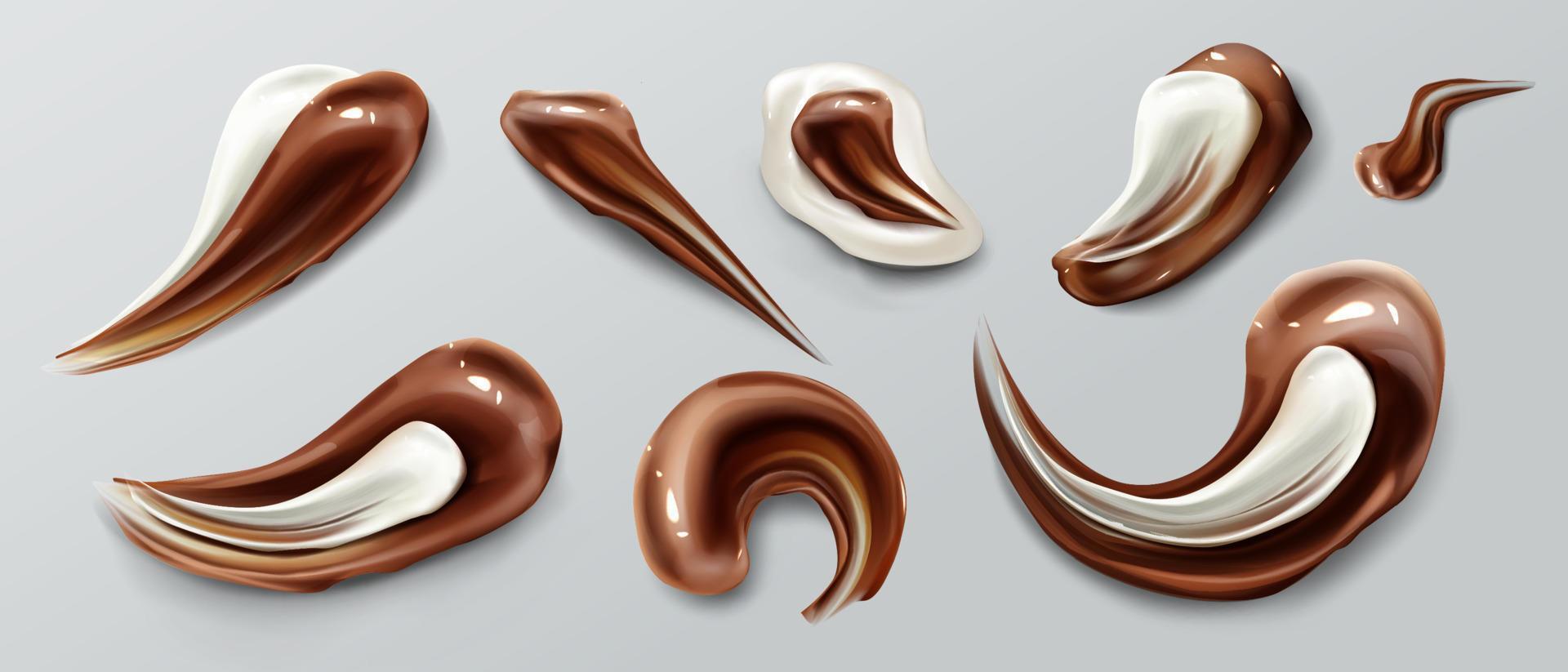 Chocolate strokes, brown liquid ganache smears vector