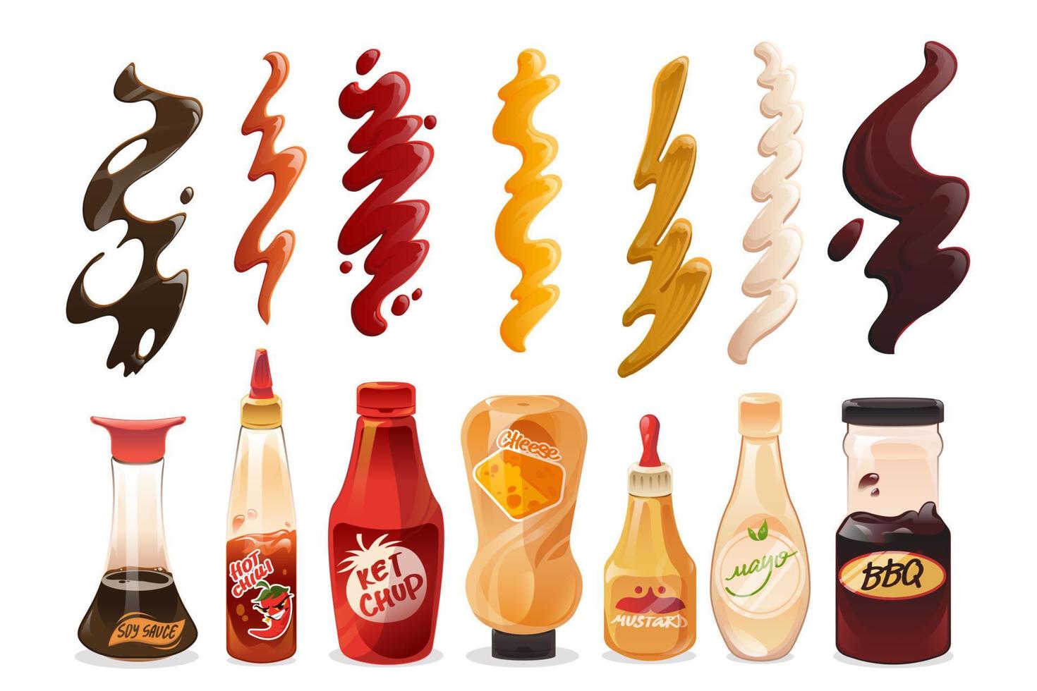 Set of different sauces in bottles and strokes vector