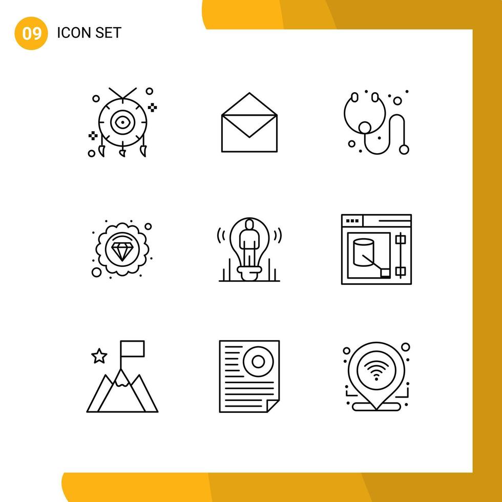 Outline Pack of 9 Universal Symbols of person idea cure bulb quality Editable Vector Design Elements