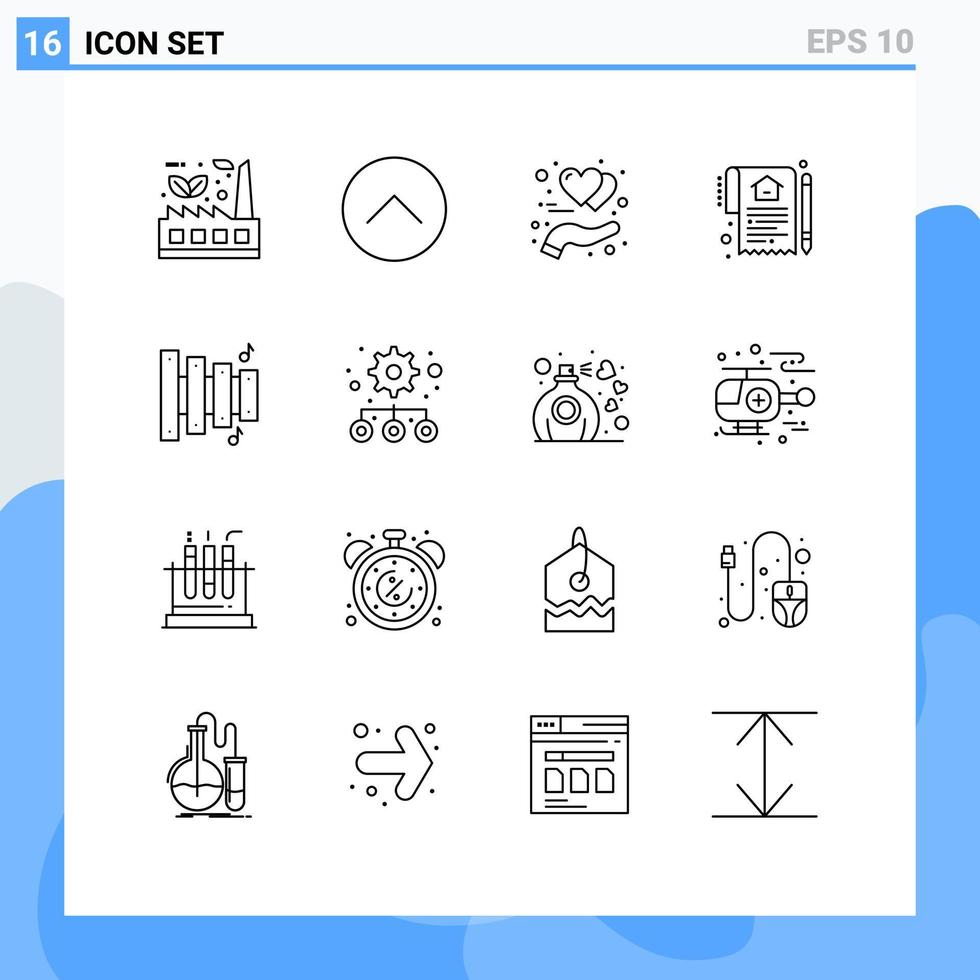 Universal Icon Symbols Group of 16 Modern Outlines of contract house multimedia home heart Editable Vector Design Elements