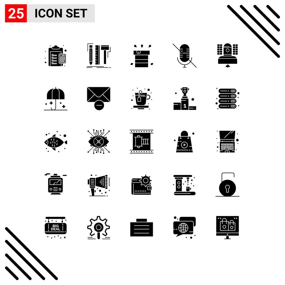 25 User Interface Solid Glyph Pack of modern Signs and Symbols of mute mic tools water miscellaneous Editable Vector Design Elements