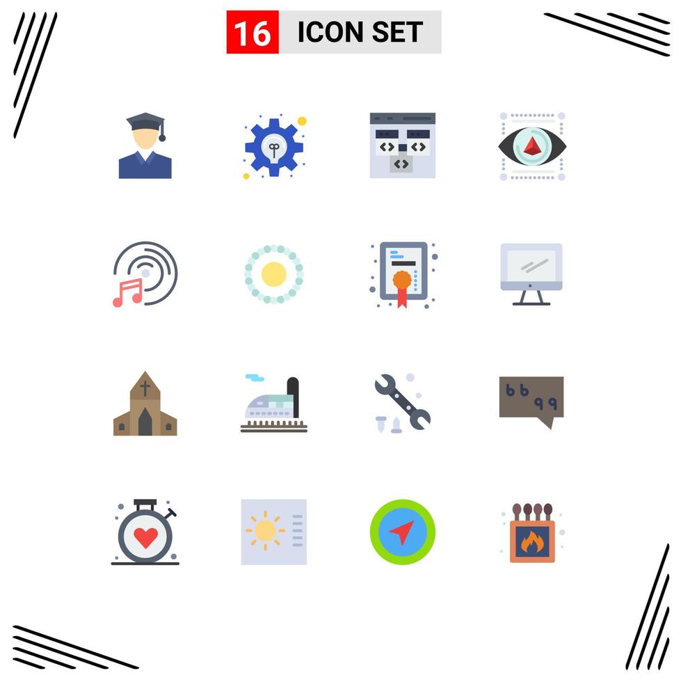Modern Set of 16 Flat Colors and symbols such as music printer browser model eye Editable Pack of Creative Vector Design Elements
