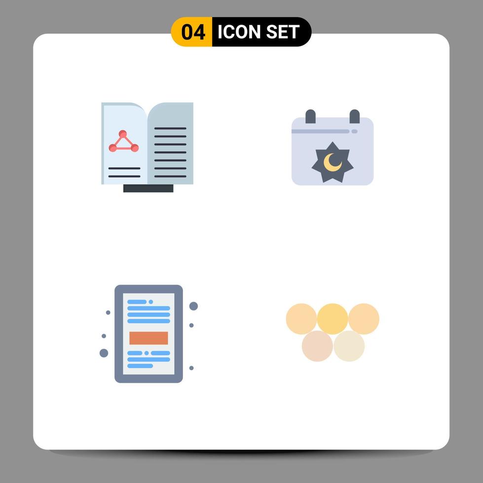 Set of 4 Commercial Flat Icons pack for medical ebook book islamic file Editable Vector Design Elements