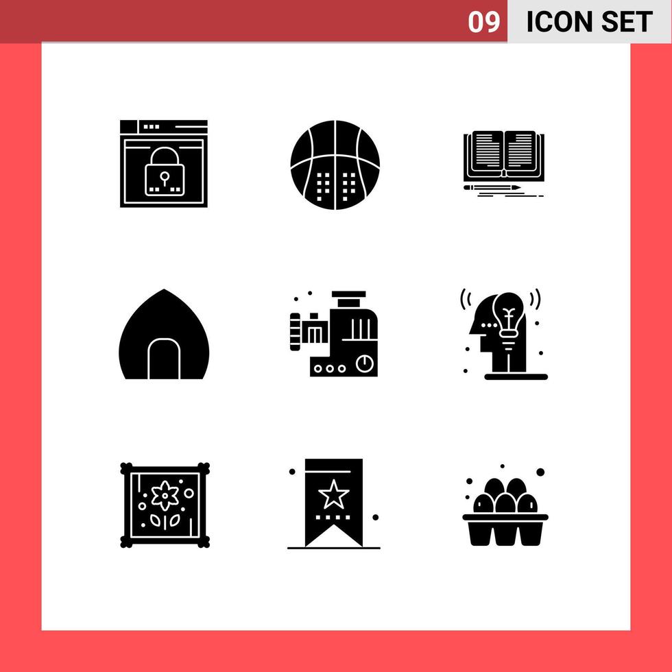 Mobile Interface Solid Glyph Set of 9 Pictograms of casa antique building basketball story novel Editable Vector Design Elements