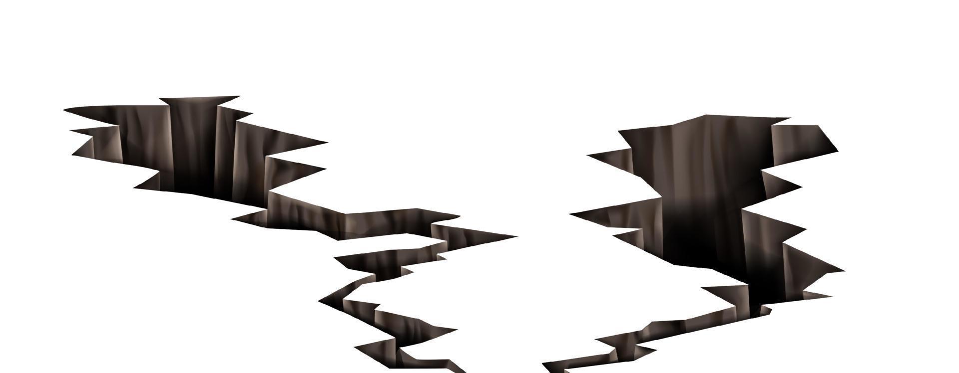 Ground cracks, earthquake cracking holes set. vector