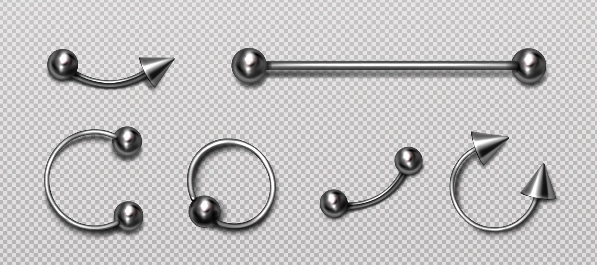 Set of piercing jewelry, pierce rings, barbell vector