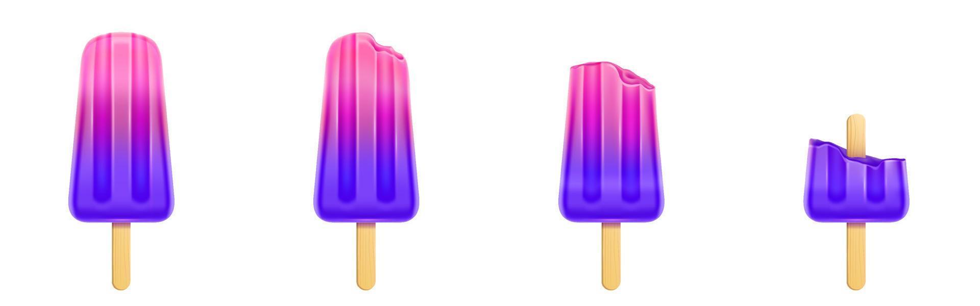 Fruit popsicle with bites, ice cream vector