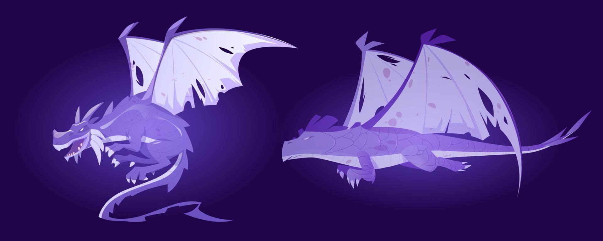 fantasmas de dragones de cuento de hadas, espíritus de monstruos mágicos vector