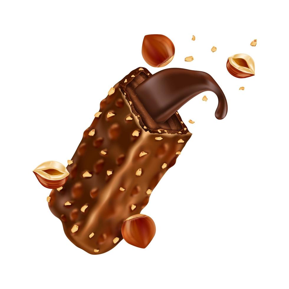 barra de chocolate dulce con avellana y caramelo vector