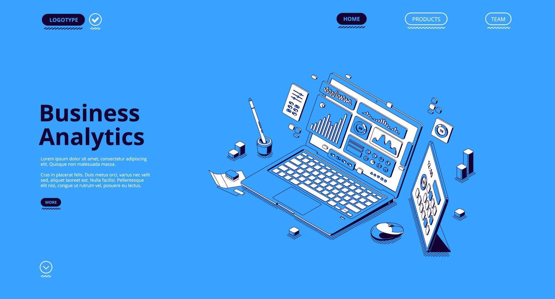 Business analytics isometric landing page, banner vector